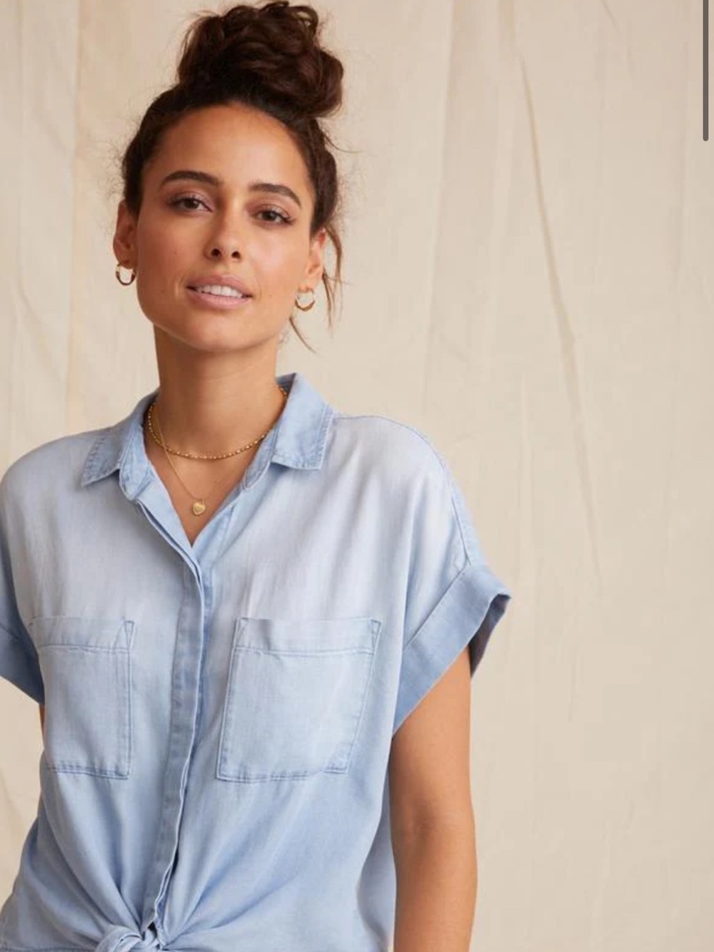 Bella Dahl Light Chambray Tie-Front Button Down Shirt
